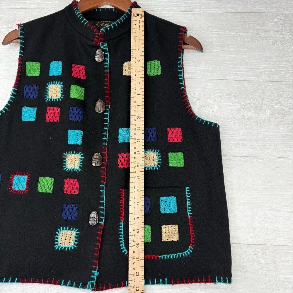 Unique Women's VNTG Allure Color Patchwork Wool Blend Black Vest Size Large - Picture 5 of 10